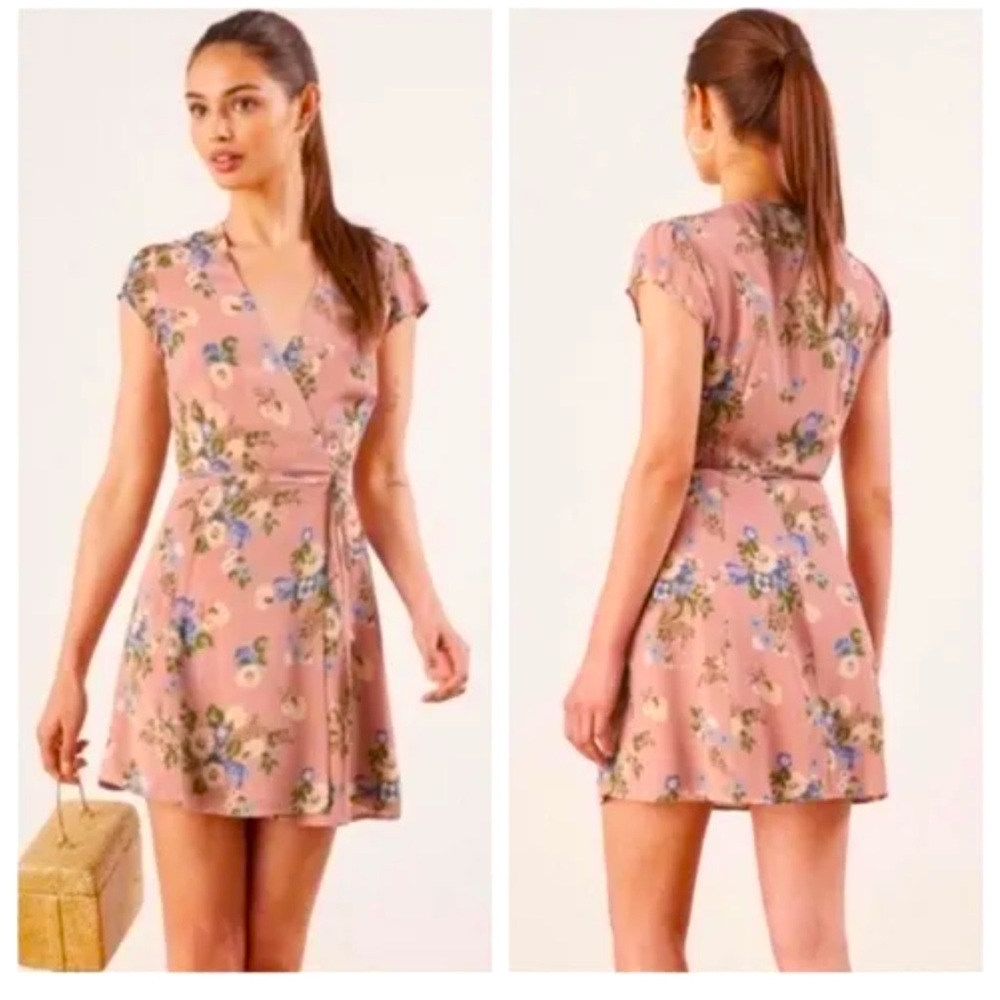 SOLD REFORMATION Dawn Floral Mini Wrap Dress